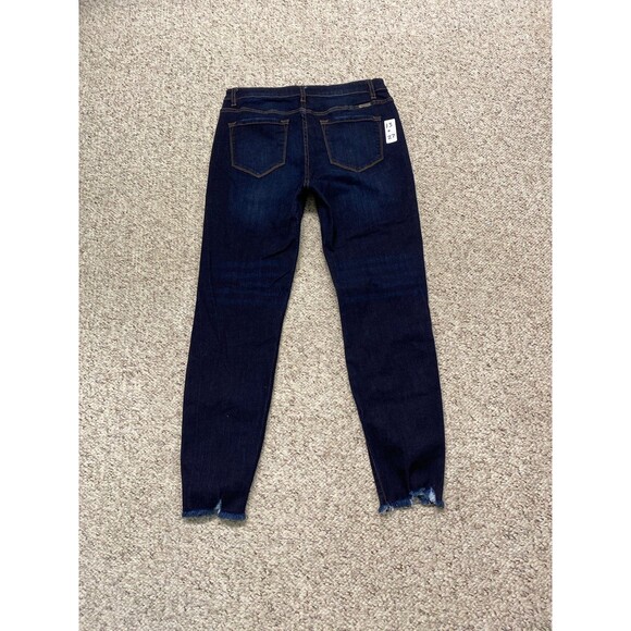 13/30 Kancan High-Rise Exposed Button Fly Dark Wash Distressed Raw Fray Hem - Picture 5 of 7